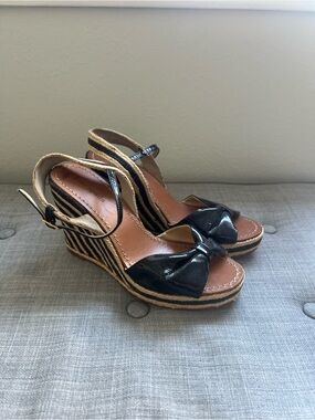 Vintage Kate Spade Black Bow Espadrille Wedge Sandals